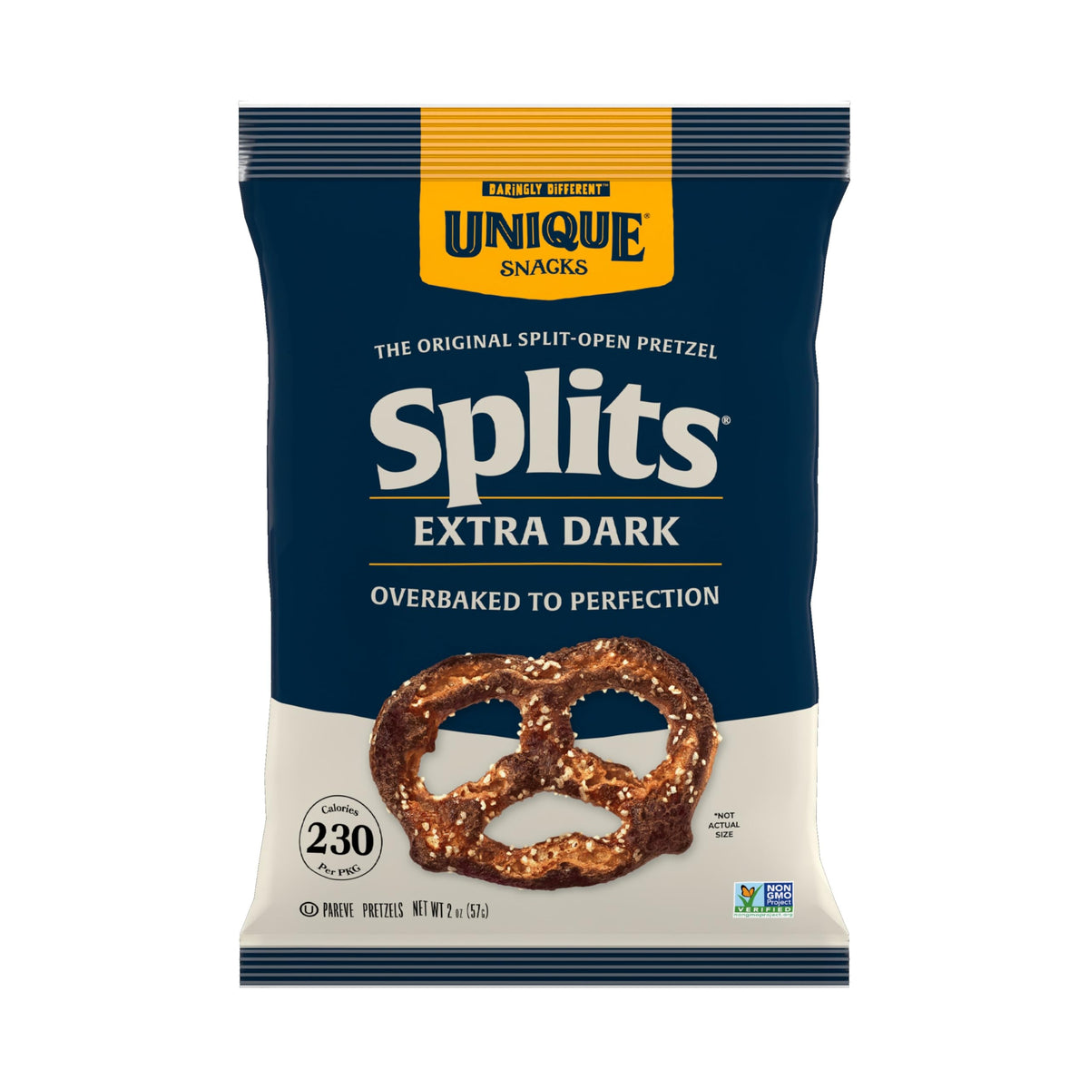 Unique Snacks Extra Dark Splits Pretzels – 12 Pack, 2 oz Each, Vegan & Non-GMO
