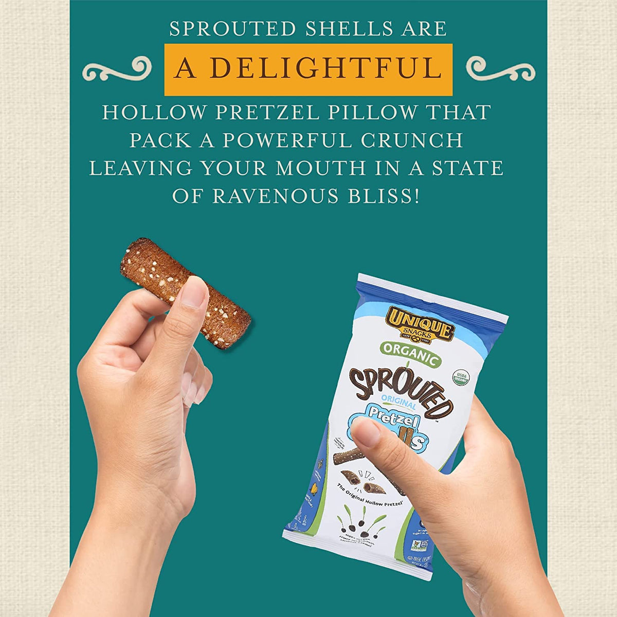 Unique Snacks Sprouted Pretzel Shells – 8 Oz Bag, Pack of 6 | Vegan, OU Kosher, Non-GMO