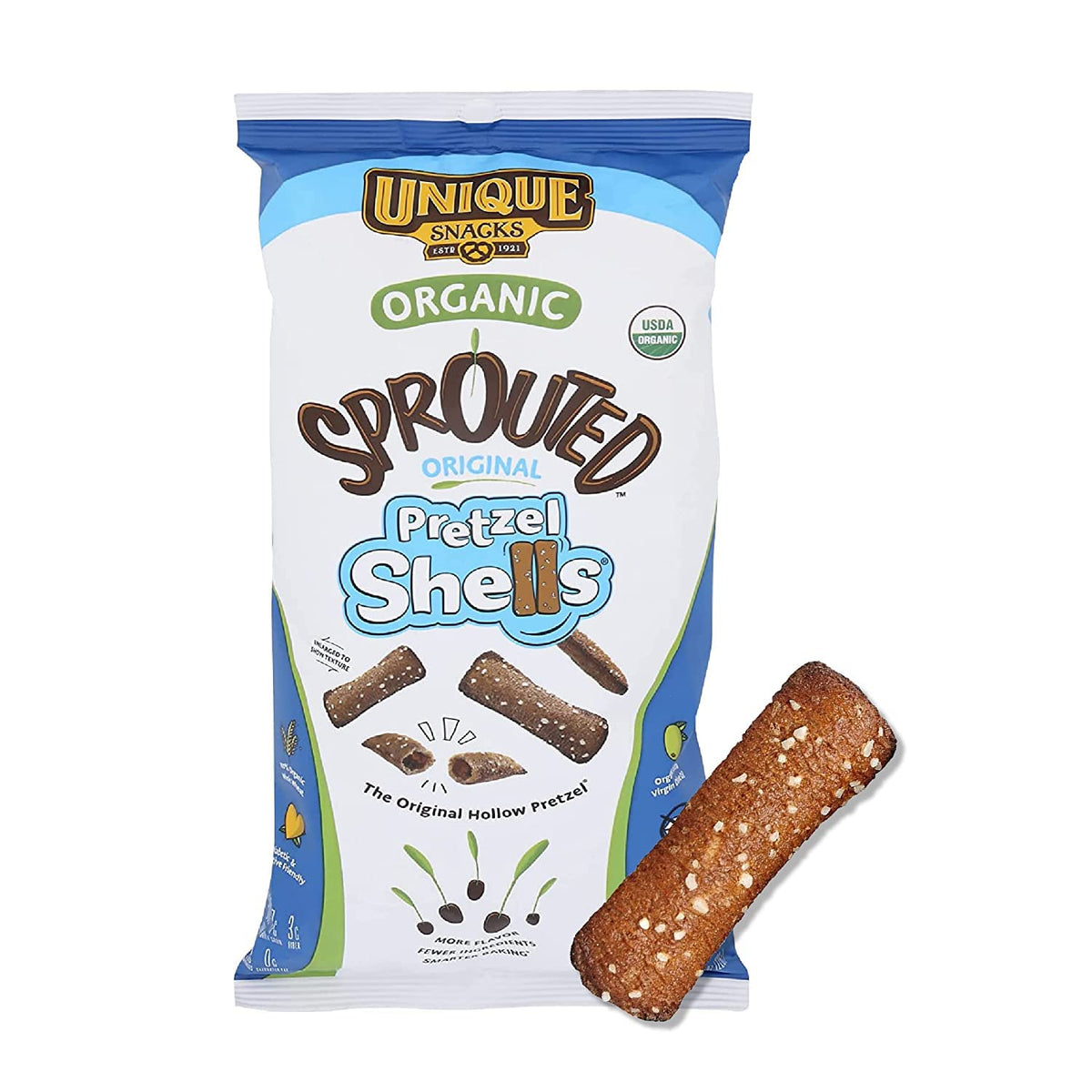 Unique Snacks Sprouted Pretzel Shells – 8 Oz Bag, Pack of 6 | Vegan, OU Kosher, Non-GMO
