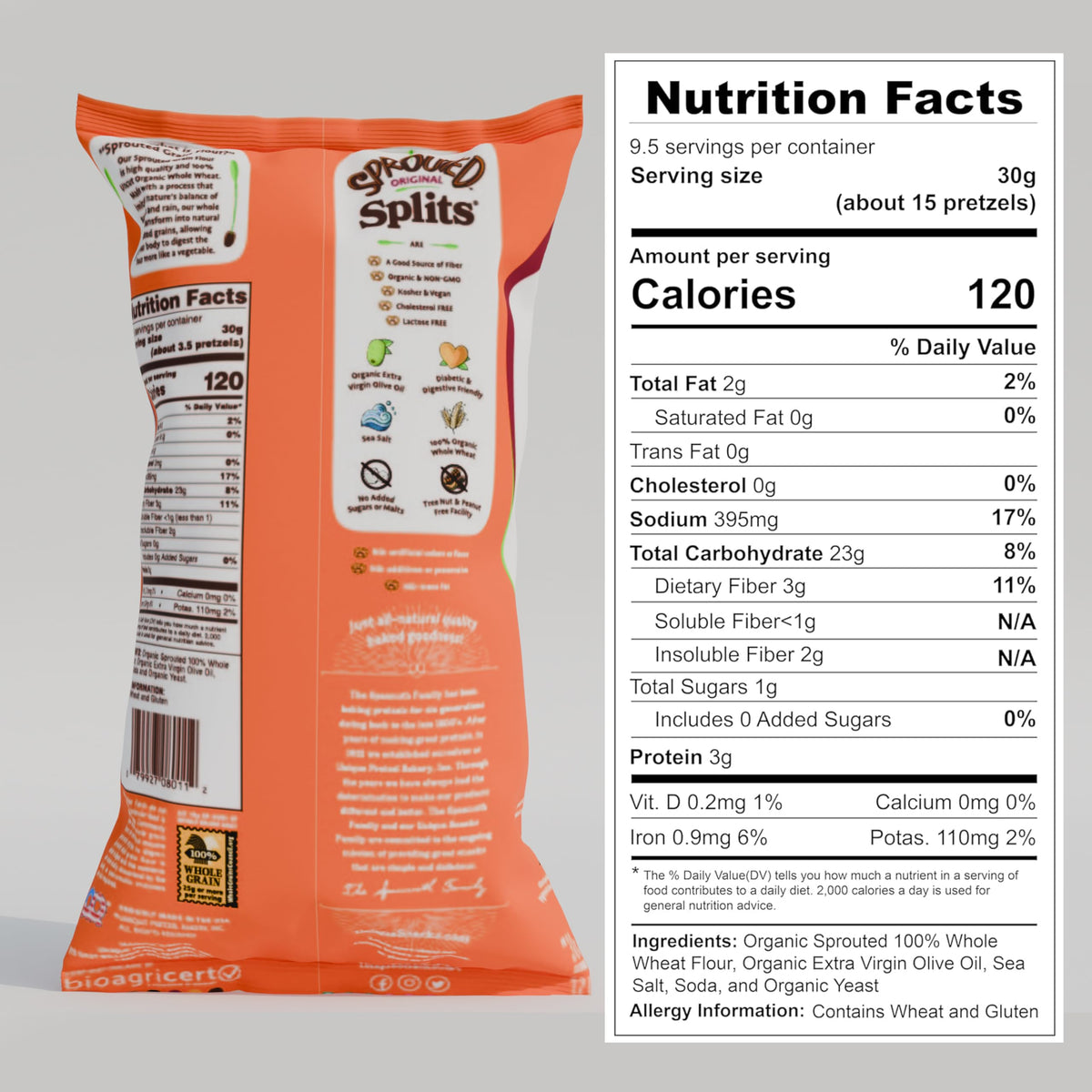 Unique Snacks Sprouted Splits Pretzels - 8 oz Bag (Pack of 3), OU Kosher, Non-GMO