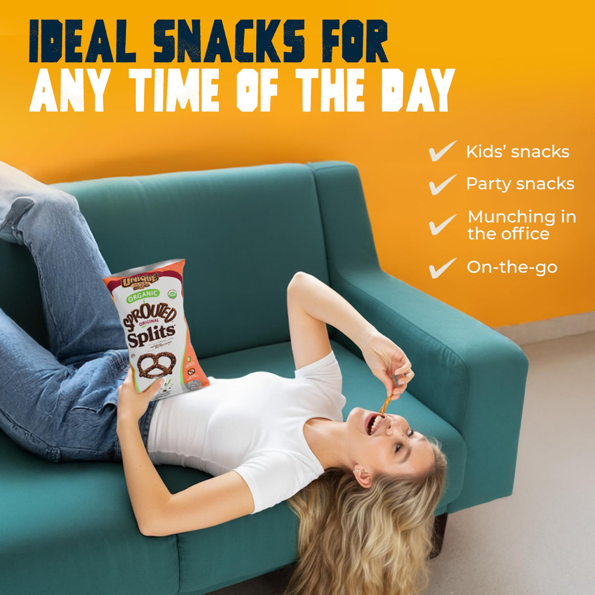Unique Snacks Sprouted Splits Pretzels - 8 oz Bag (Pack of 3), OU Kosher, Non-GMO