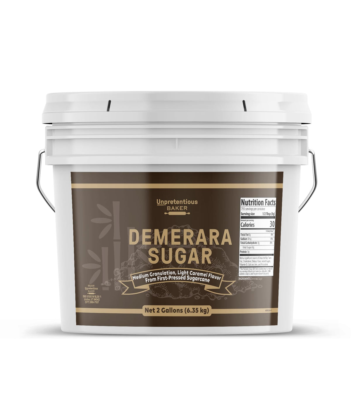 Unpretentious Demerara Sugar, 2-Gallon Bucket | Raw First-Pressed Crystals for Drinks & Baking