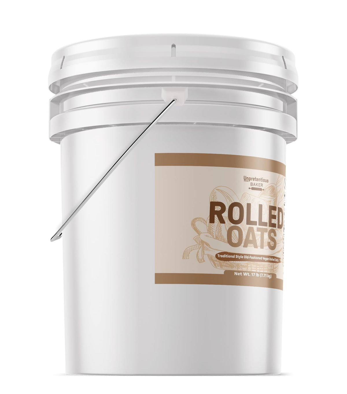 Unpretentious Rolled Oats — 5-Gallon Bucket, Old Fashioned Oats, Iron-Rich