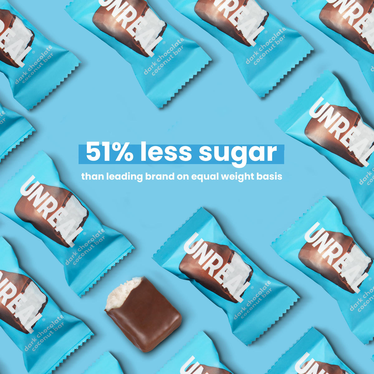 UNREAL Dark Chocolate Coconut Bars (40 Mini Bars) – 3g Sugar, 3 Ingredients | Vegan, Gluten-Free, Non-GMO & Fair Trade