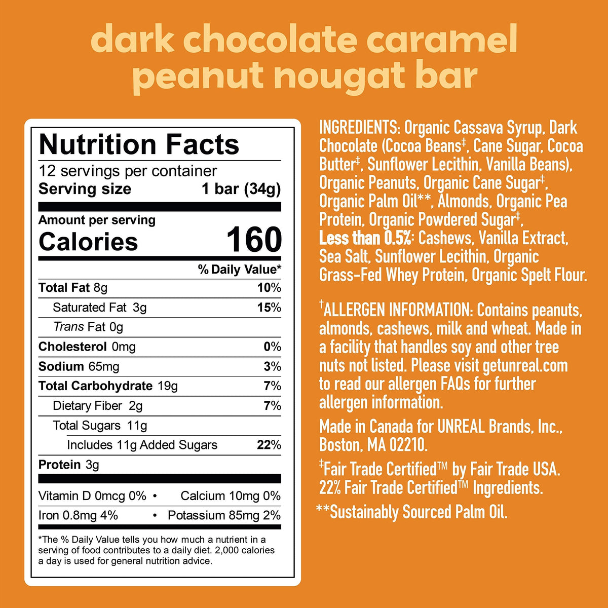 UNREAL Dark Chocolate Peanut Caramel Nougat Bars – 12 Full Size Bars | Individually Wrapped