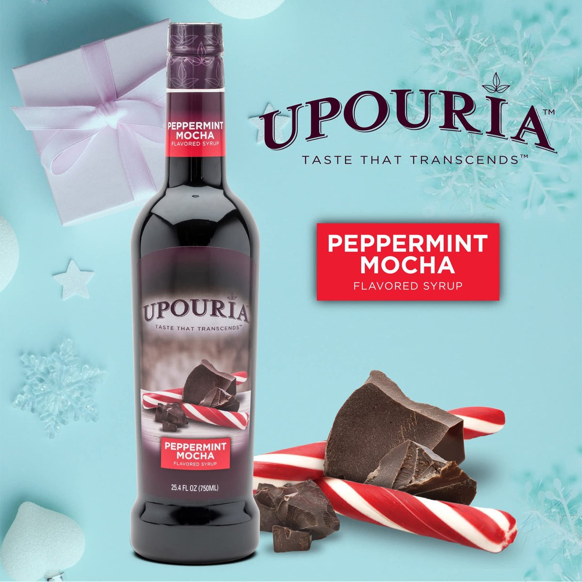 Upouria Peppermint Mocha Coffee Syrup - 2-Pack, 750ml, Vegan, Gluten-Free, Kosher