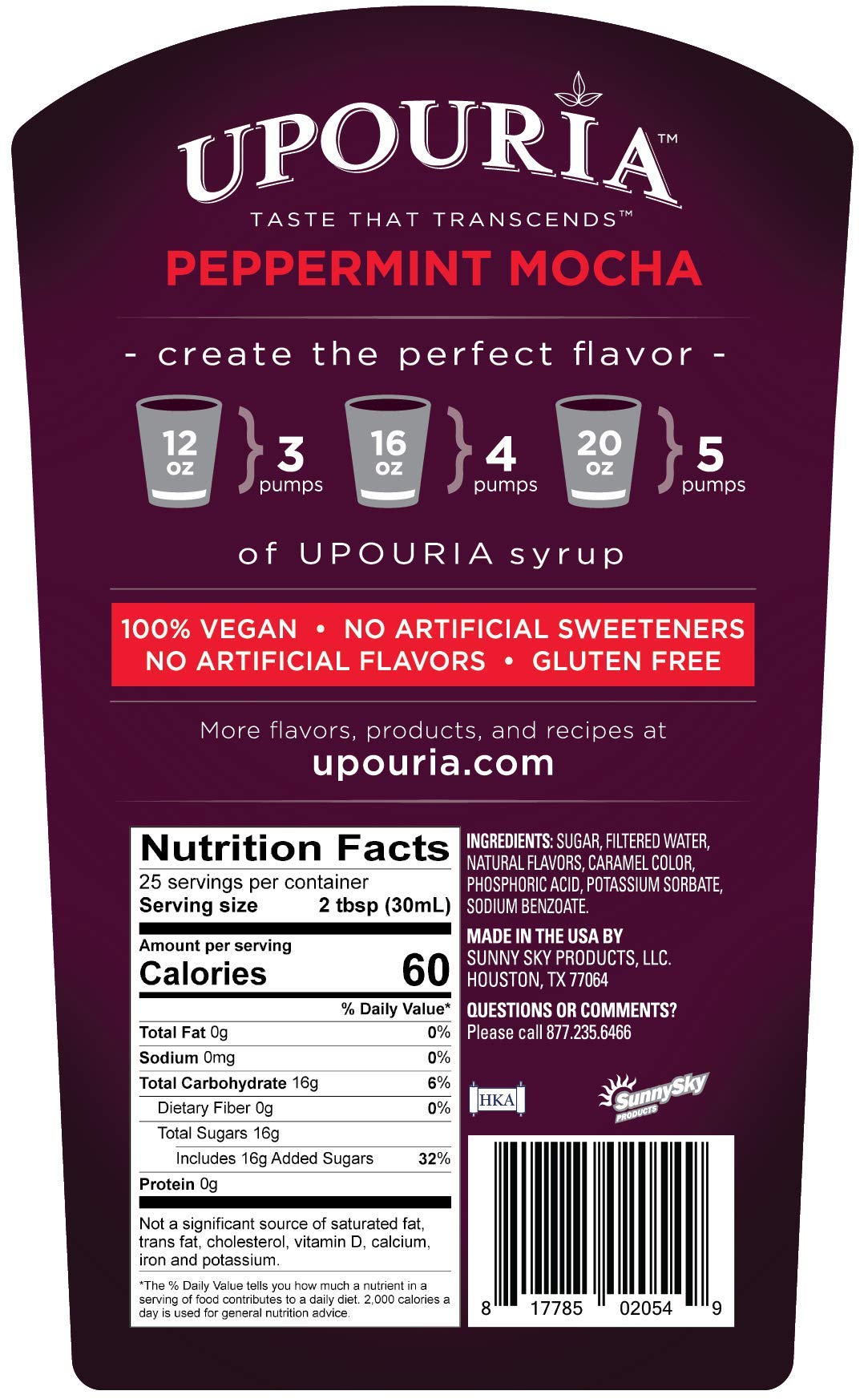 Upouria Peppermint Mocha Coffee Syrup - 2-Pack, 750ml, Vegan, Gluten-Free, Kosher