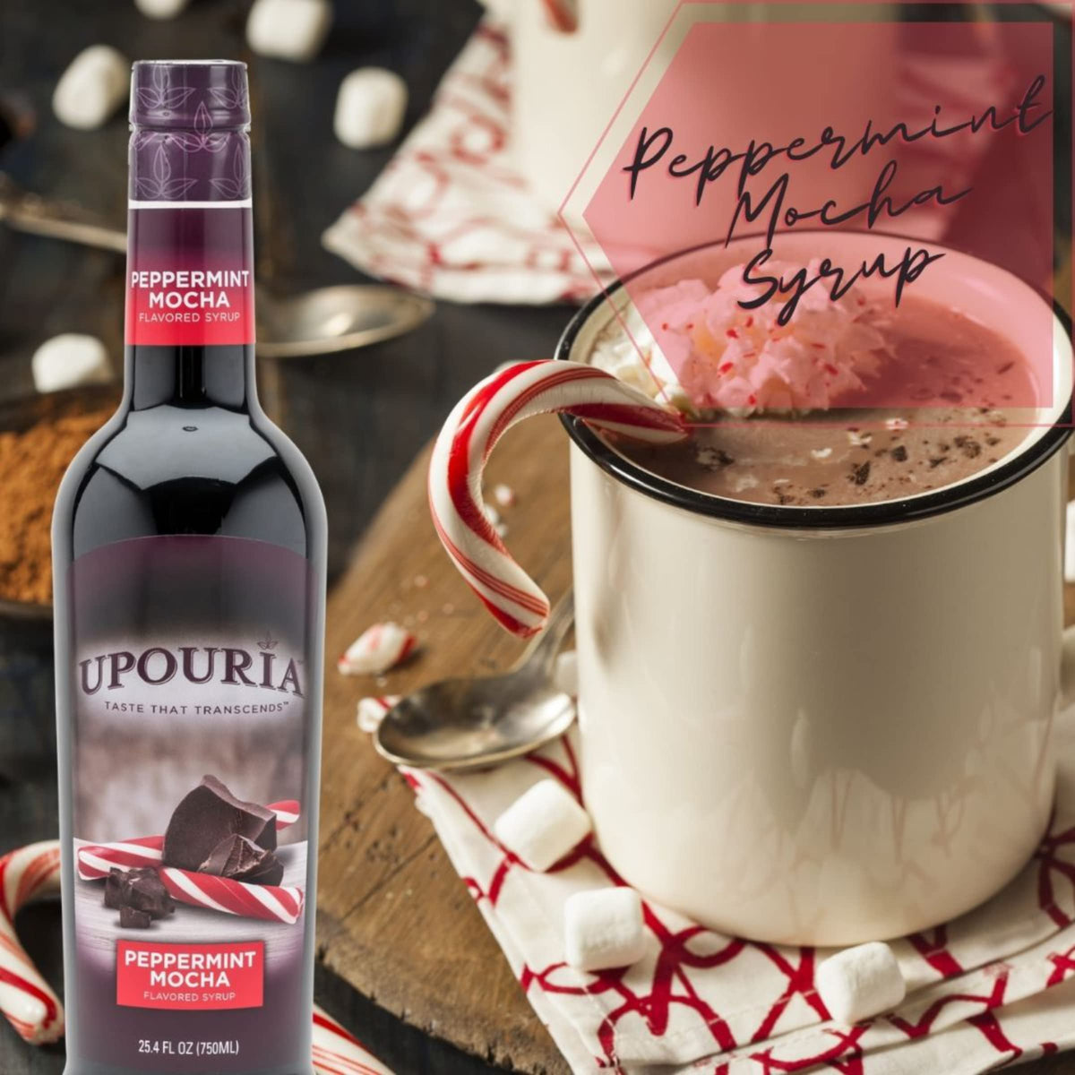 Upouria Peppermint Mocha Coffee Syrup - 2-Pack, 750ml, Vegan, Gluten-Free, Kosher