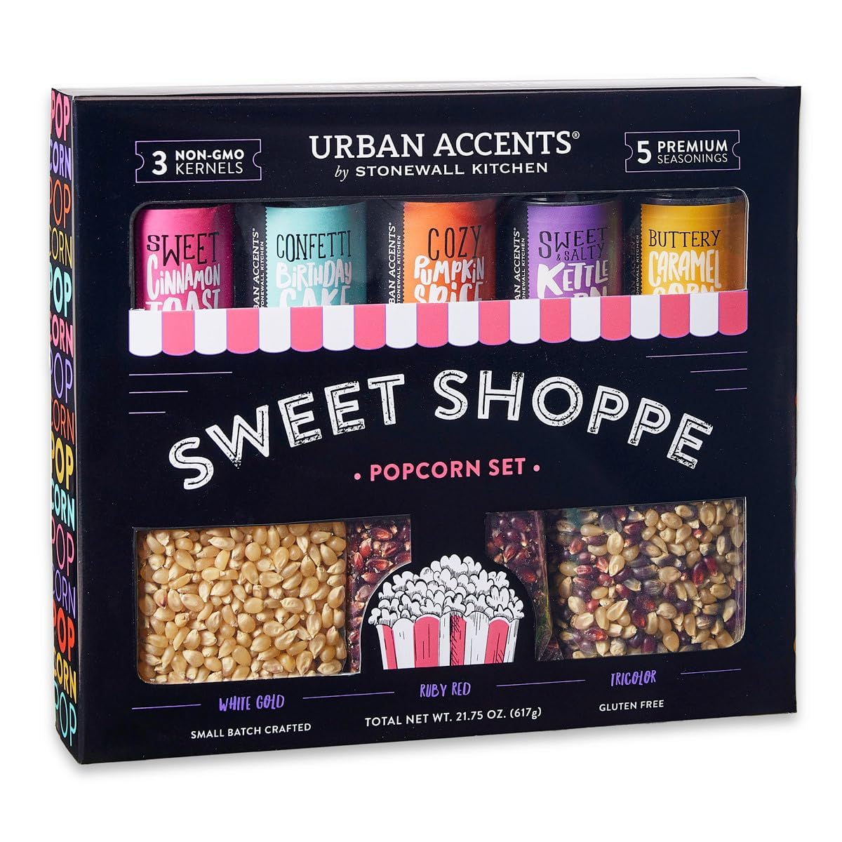 Urban Accents Movie Night Sweet Shoppe Popcorn Gift Set — 3 Kernel Varieties & 5 Seasonings