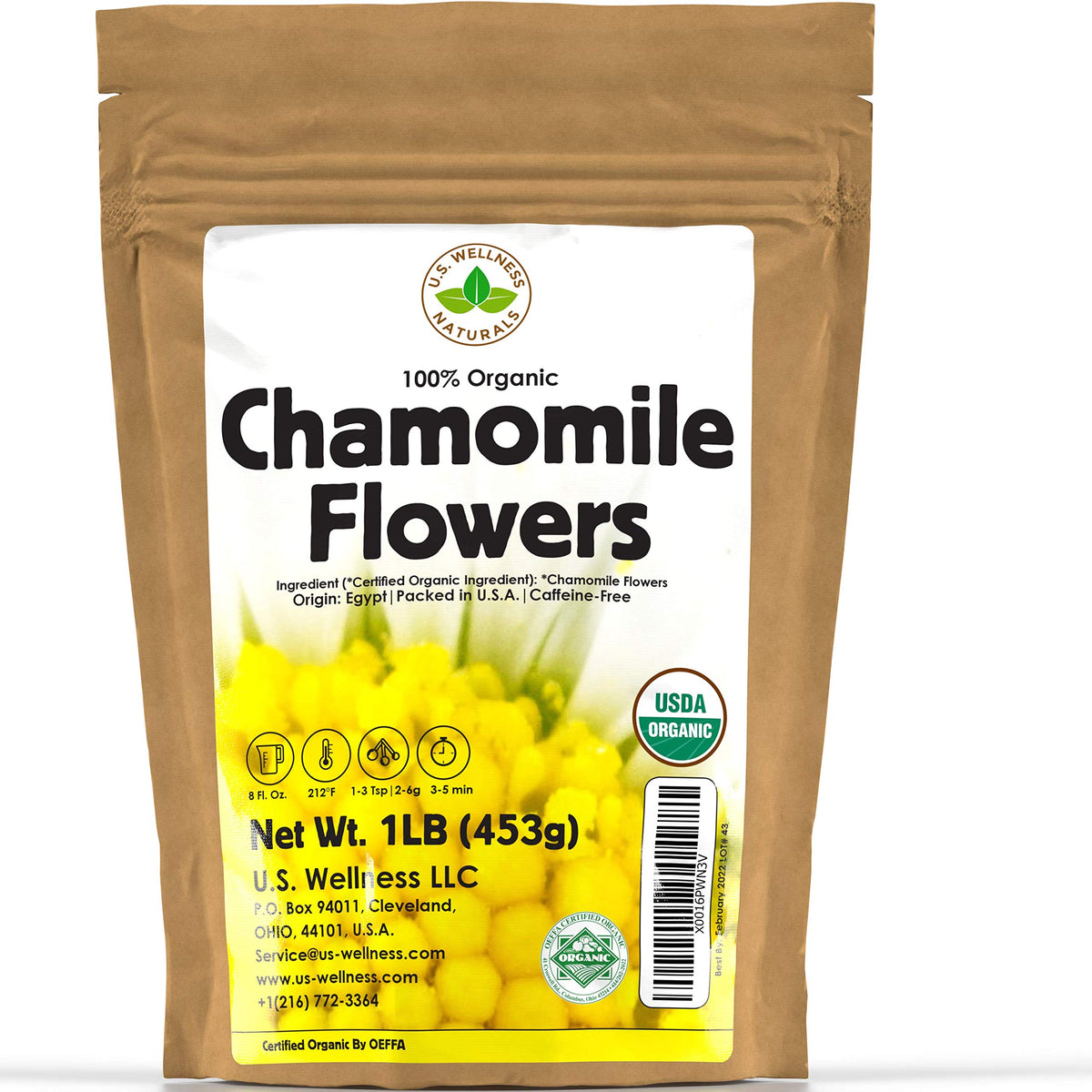 Chamomile Tea 1LB Bulk – 100% Organic Chamomile Flowers | U.S. Wellness Naturals