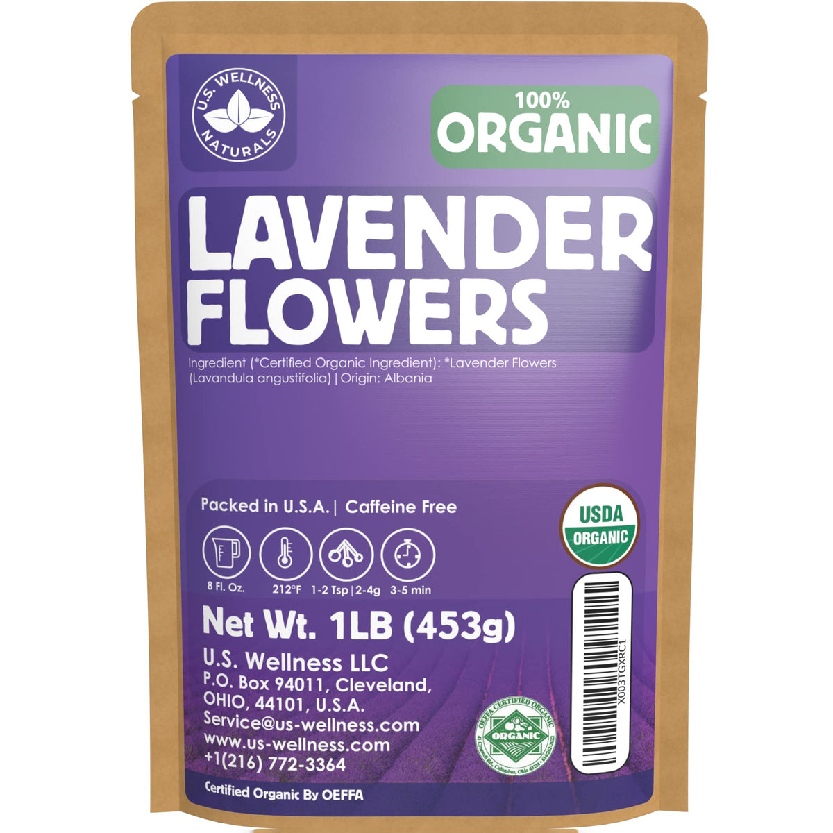 US Wellness Naturals Organic Lavender Tea 1LB (16oz) – 100% Raw Albanian Harvest
