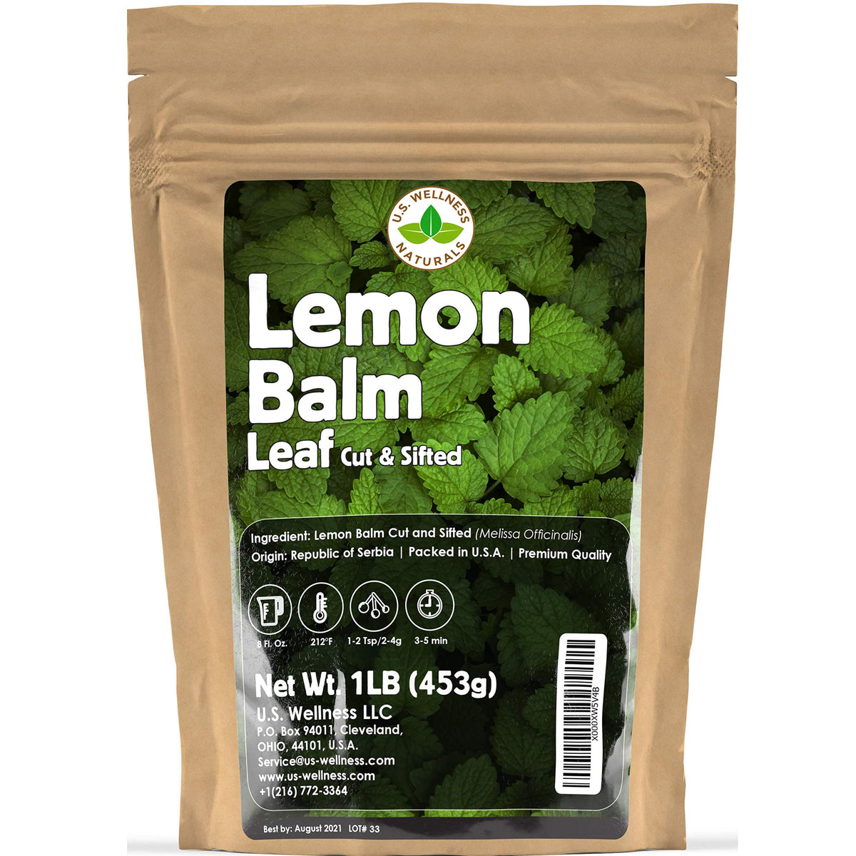 U.S. Wellness Naturals Lemon Balm Tea — Bulk 1 lb (Caffeine-Free)