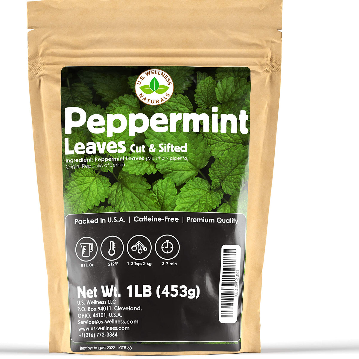 US Wellness Naturals Peppermint Tea 1 lb – Strong & Fresh Loose Leaf, Non-irradiated