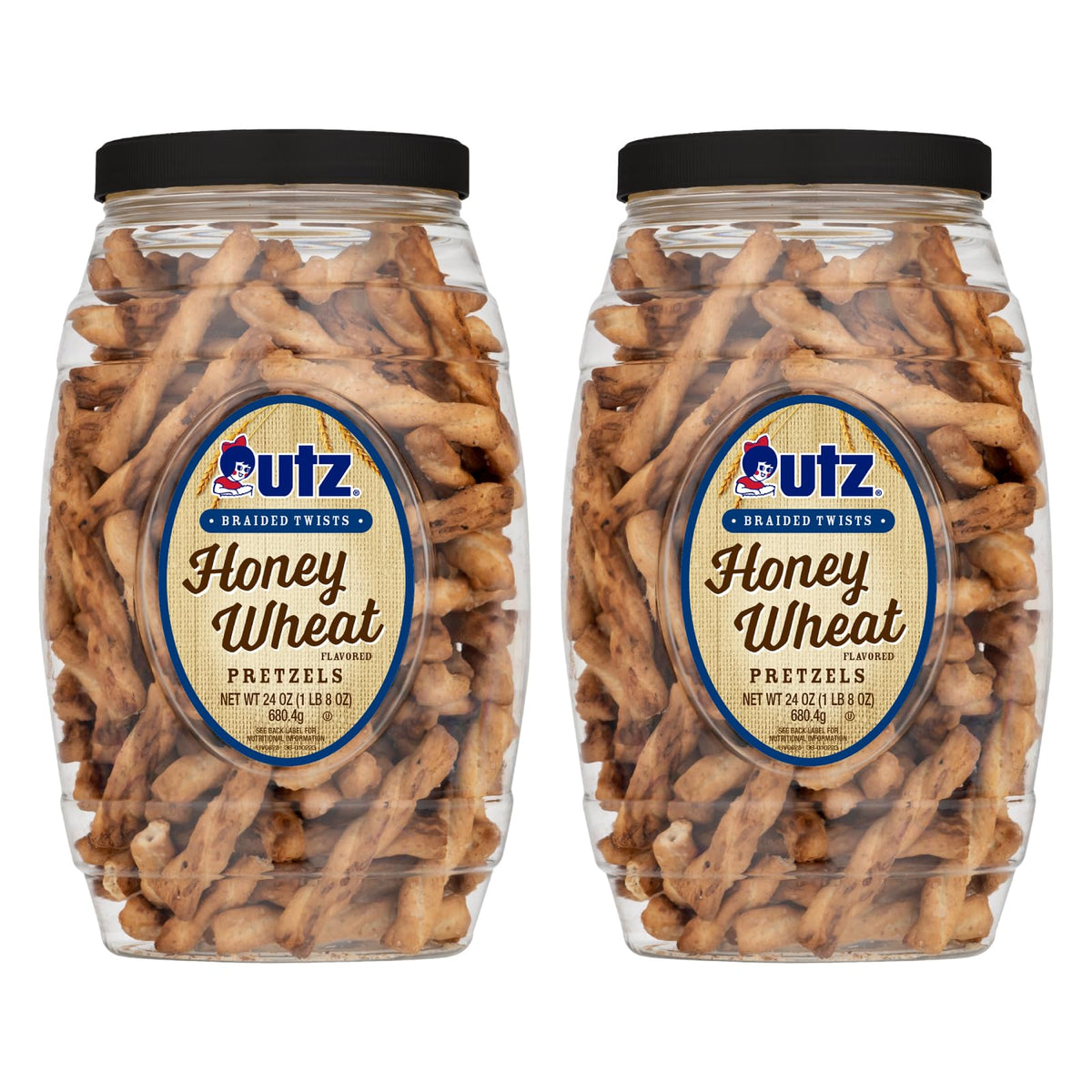 Utz Braided Honey Wheat Pretzel Twists – 24 oz Barrel (2 Count) | Crunchy, Dippable Snack