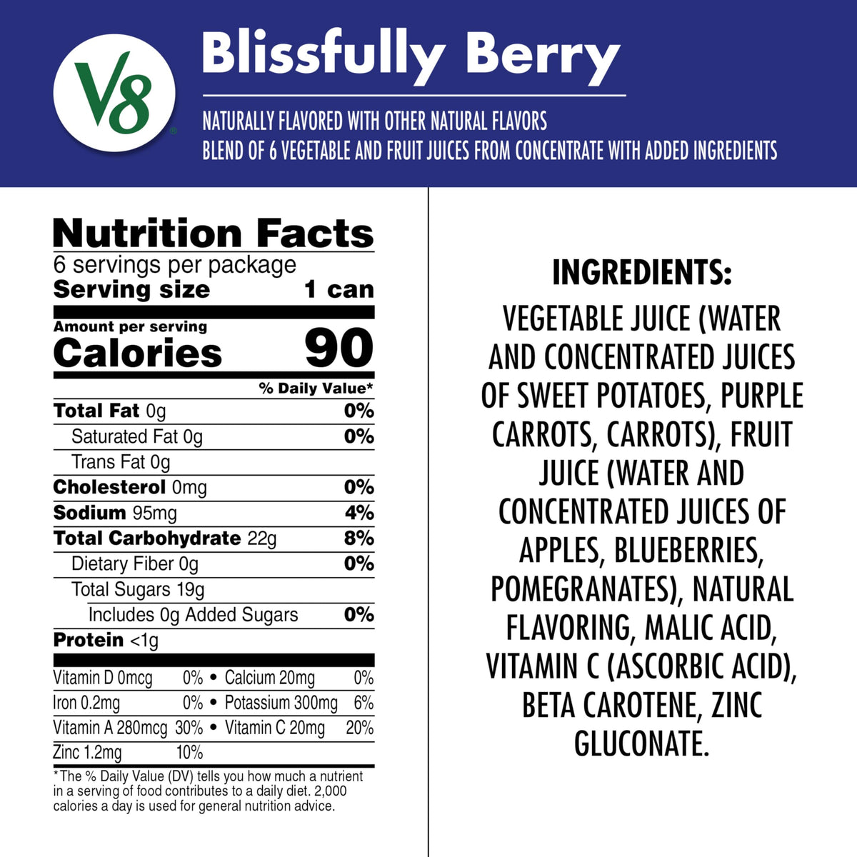 V8 Blissfully Berry 100% Fruit & Vegetable Juice – 24 Pack (8 oz Cans) | Gluten Free, No Sugar Added