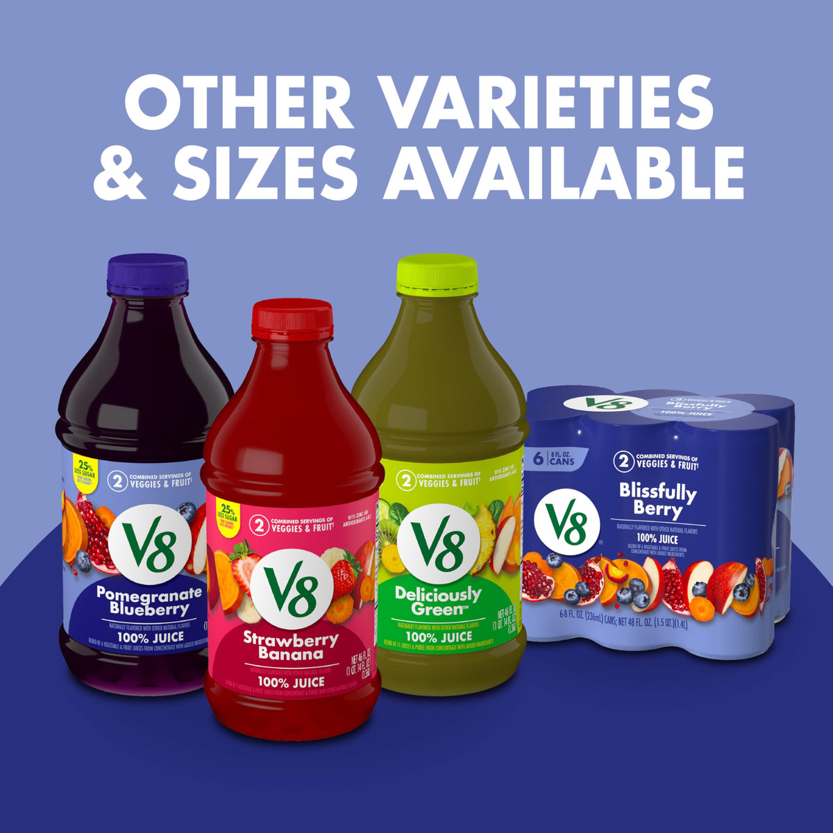 V8 Blissfully Berry 100% Fruit & Vegetable Juice – 24 Pack (8 oz Cans) | Gluten Free, No Sugar Added