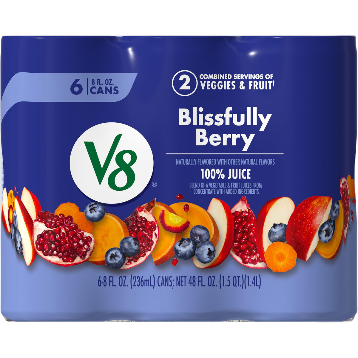 V8 Blissfully Berry 100% Fruit & Vegetable Juice – 24 Pack (8 oz Cans) | Gluten Free, No Sugar Added