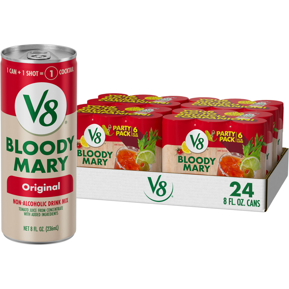 V8 Bloody Mary Mix — 8 fl oz Can (24 Cans) | Plant-Powered Cocktail Base