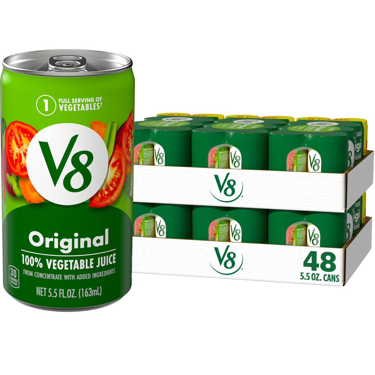 V8 Original 100% Vegetable Juice – Tomato & Veggie Blend, 5.5 fl oz Can, 6-Pack of 8 Cans