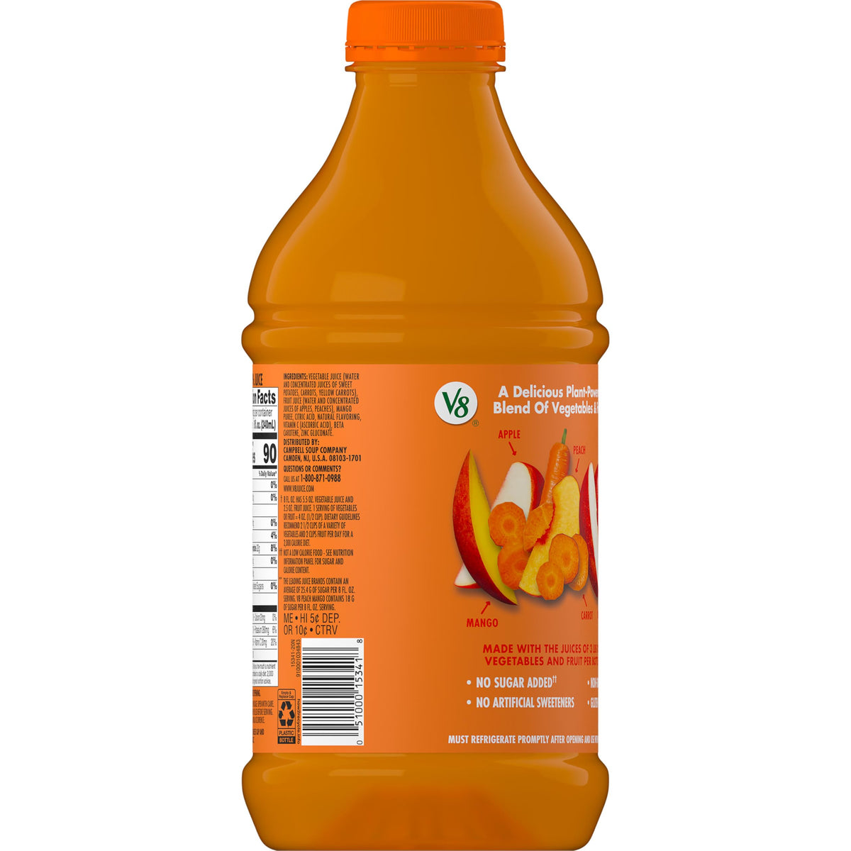 V8 Peach Mango 100% Fruit & Vegetable Juice — 6 x 46 fl oz Bottles