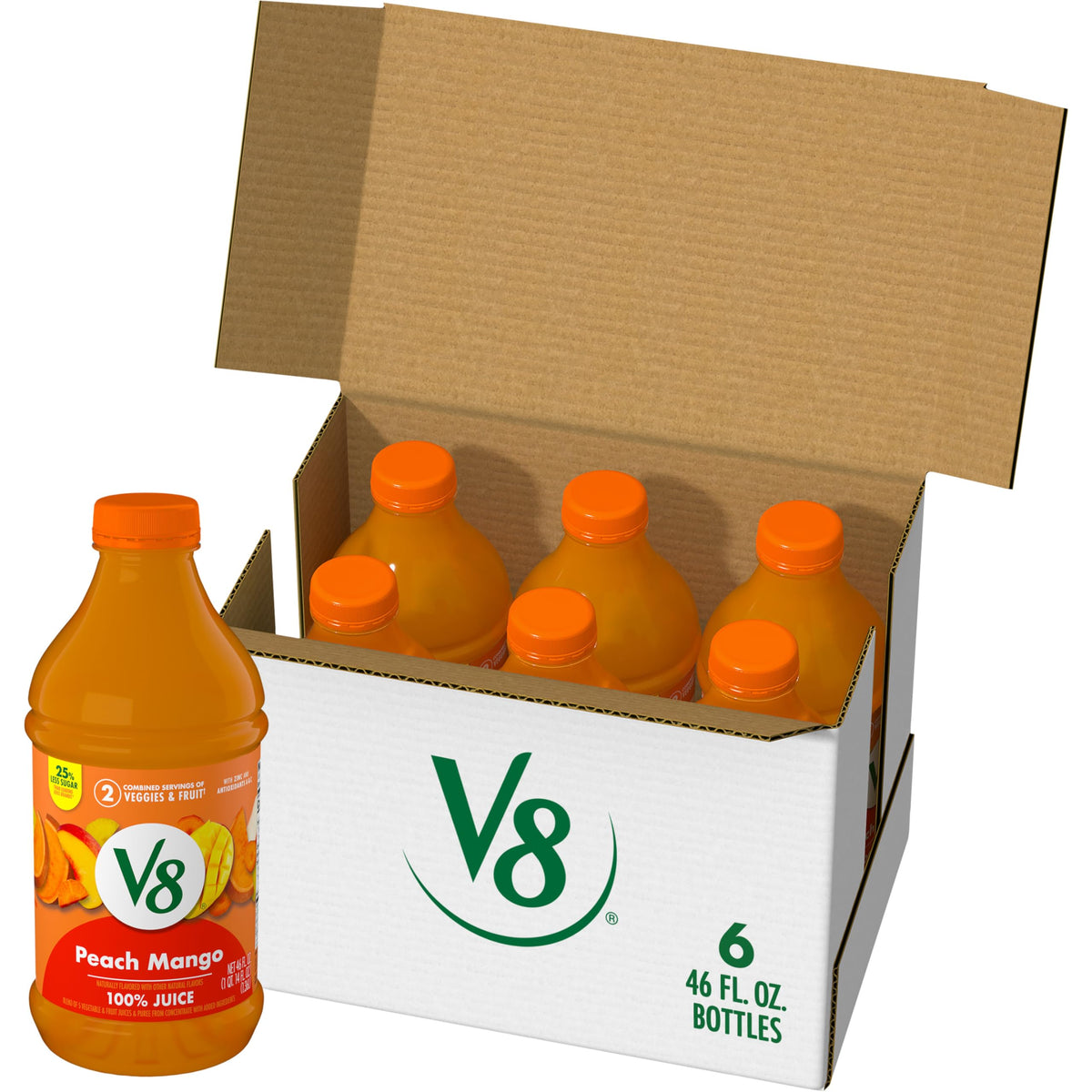 V8 Peach Mango 100% Fruit & Vegetable Juice — 6 x 46 fl oz Bottles