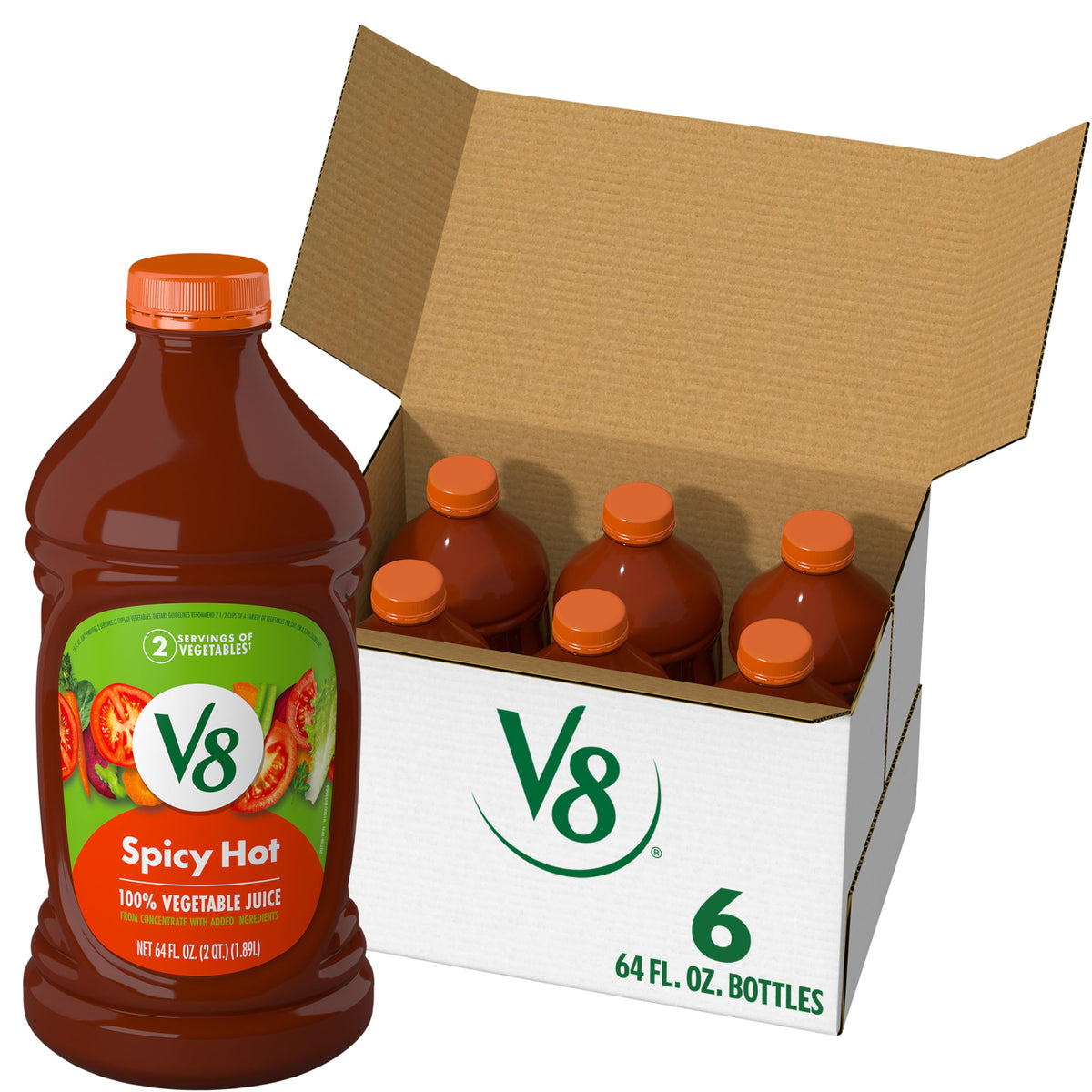 V8 Spicy Hot 100% Vegetable Juice – Six 64 oz Bottles (Gluten Free, Non-GMO)