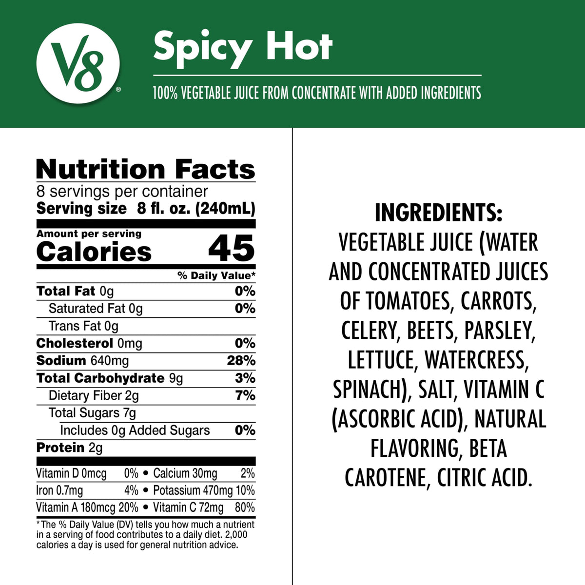 V8 Spicy Hot 100% Vegetable Juice – Six 64 oz Bottles (Gluten Free, Non-GMO)