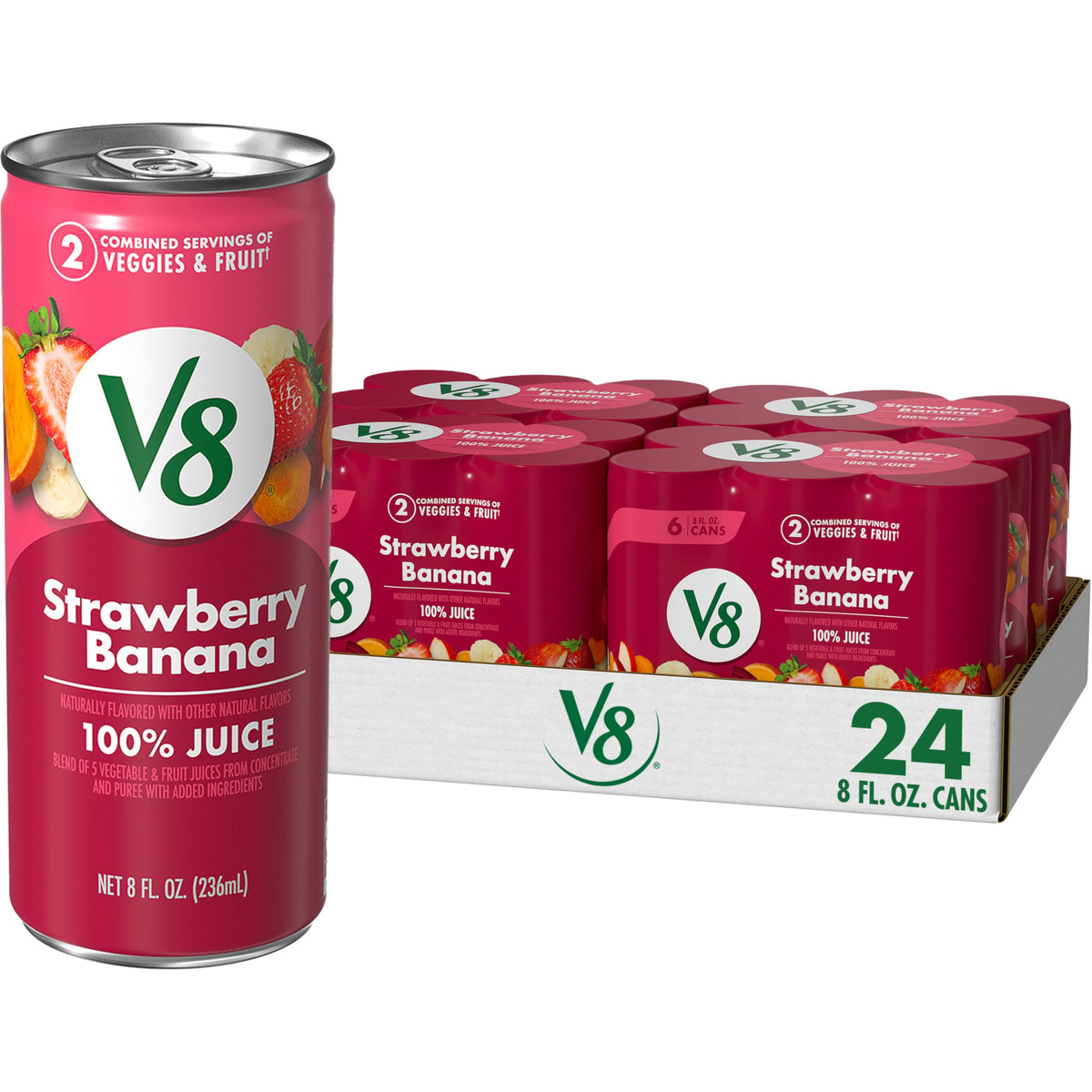 V8 Strawberry Banana 100% Fruit & Vegetable Juice – 24-Pack, 8 fl oz Cans