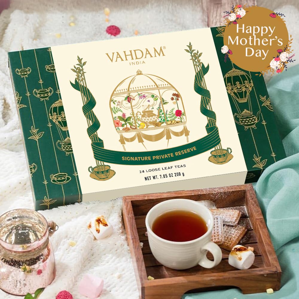 VAHDAM Luxury Tea Gift Set for Mom – 24 Loose Leaf Teas in Premium Tin Caddies | Mother's Day Gift, Gluten Free & Non-GMO