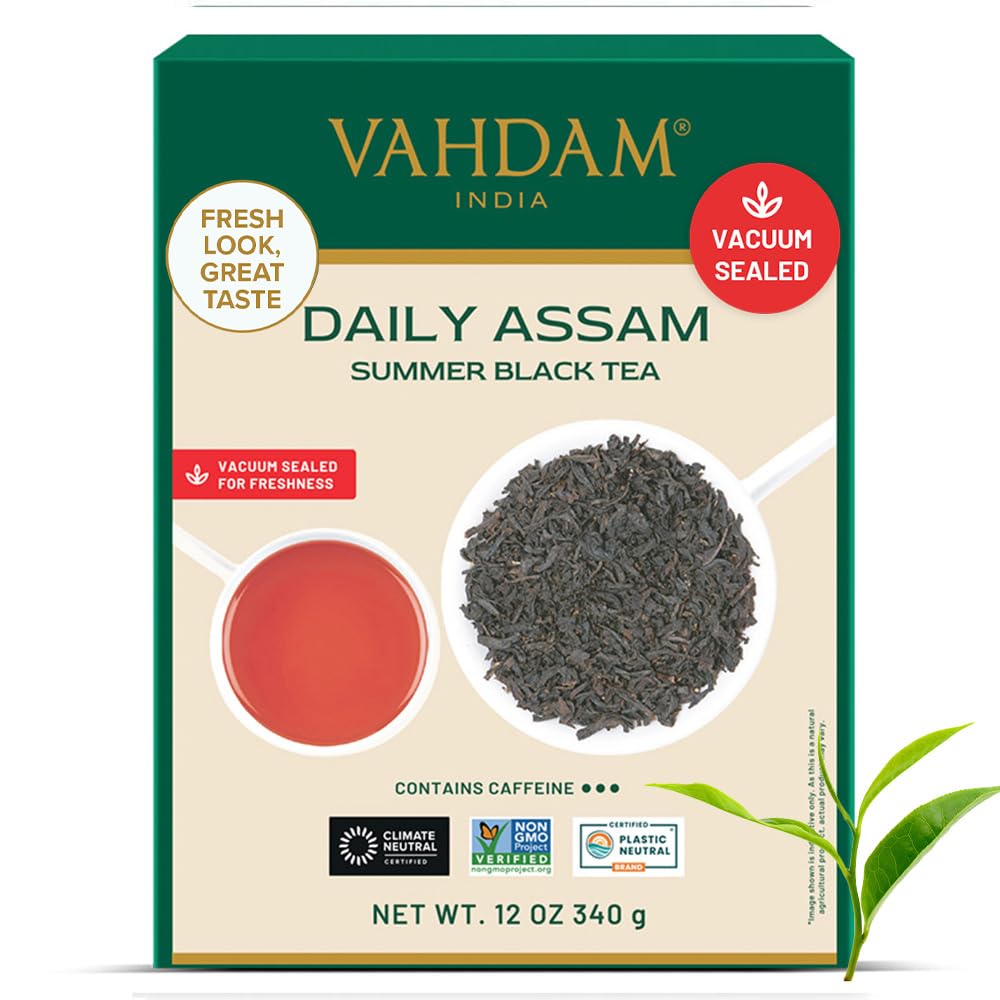 VAHDAM Assam Black Tea Leaves – 340g/12oz | High Caffeine, Non-GMO, Gluten-Free, Vacuum-Sealed, 170+ Servings