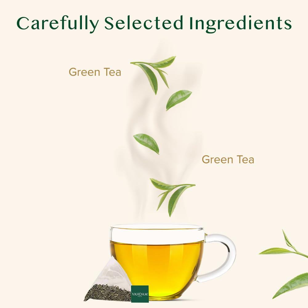 VAHDAM Decaf Himalayan Green Tea Bags | Caffeine Free, Gluten Free, 100 Pyramid Tea Bags