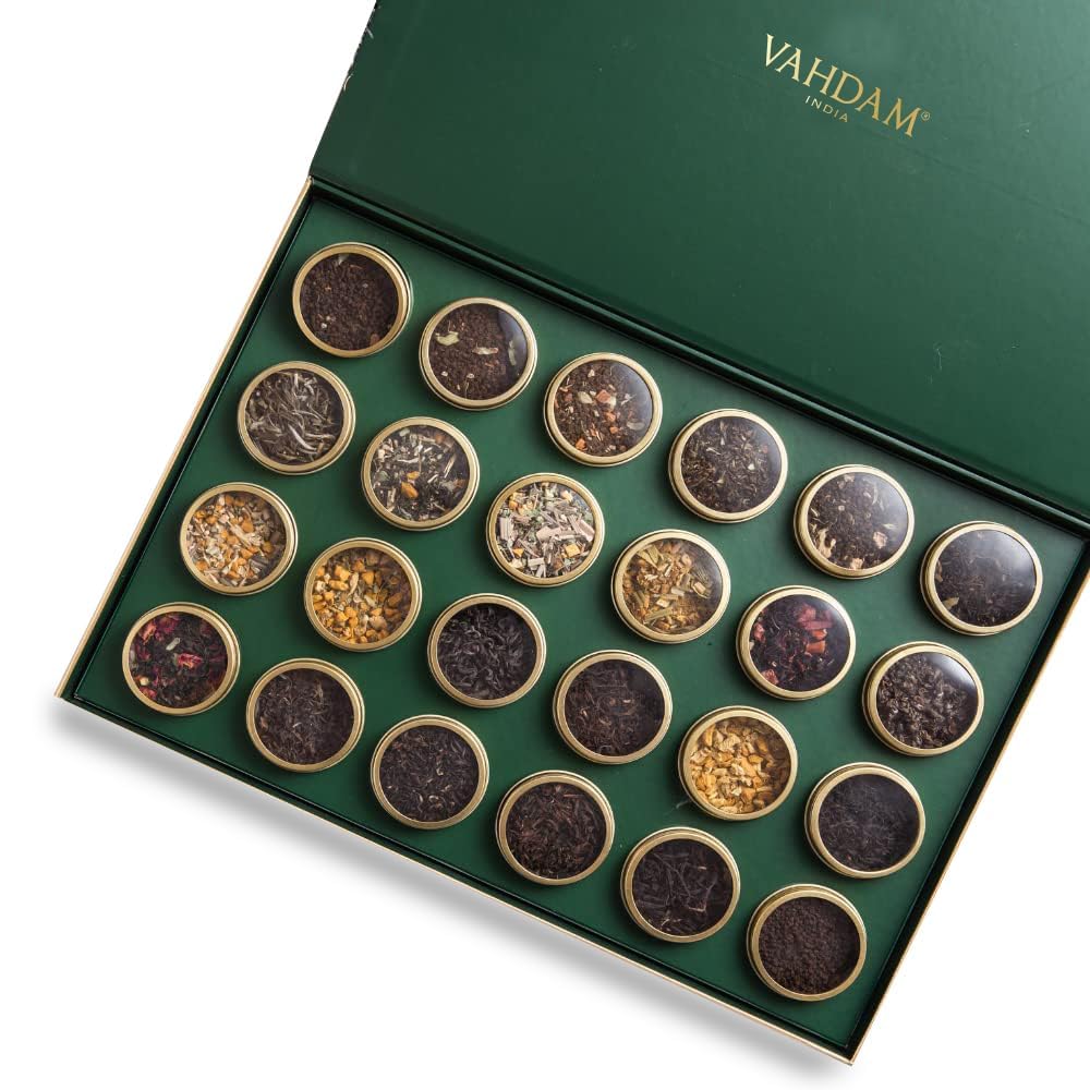 VAHDAM Luxury Tea Gift Set for Mom – 24 Loose Leaf Teas in Premium Tin Caddies | Mother's Day Gift, Gluten Free & Non-GMO