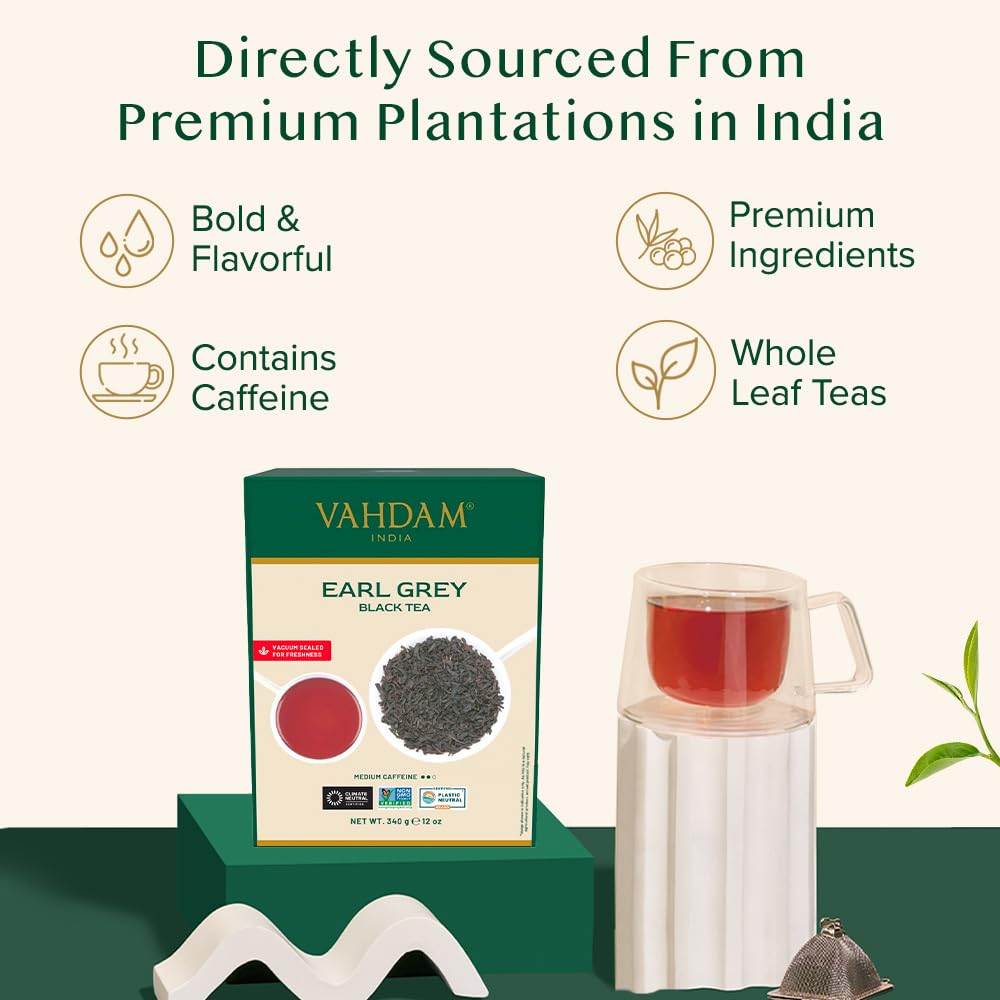 VAHDAM Earl Grey Tea Loose Leaf – Citrusy Bergamot Black Tea (340g / 12oz) 170+ Cups | Brew Hot or Iced