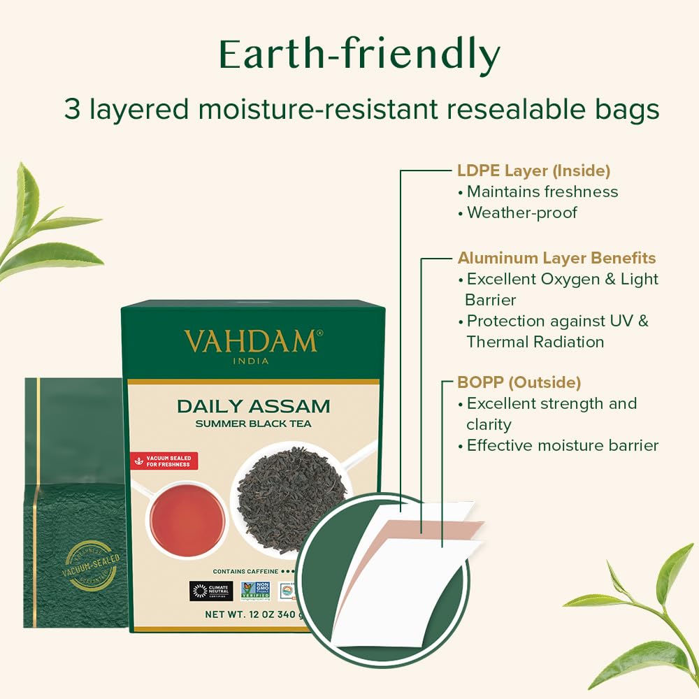 VAHDAM Assam Black Tea Leaves – 340g/12oz | High Caffeine, Non-GMO, Gluten-Free, Vacuum-Sealed, 170+ Servings