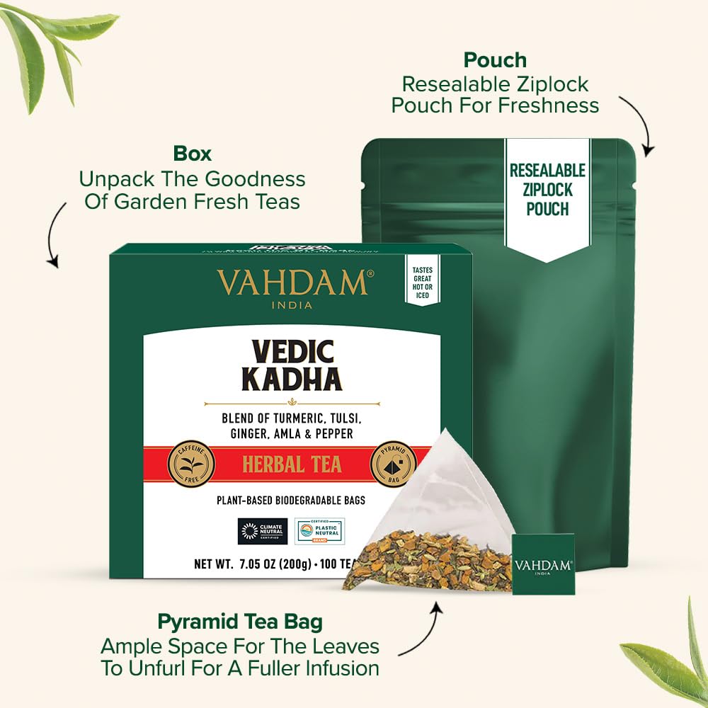 VAHDAM Vedic Kadha Herbal Tea Bags (100 Ct) – Caffeine Free, Real Ingredients