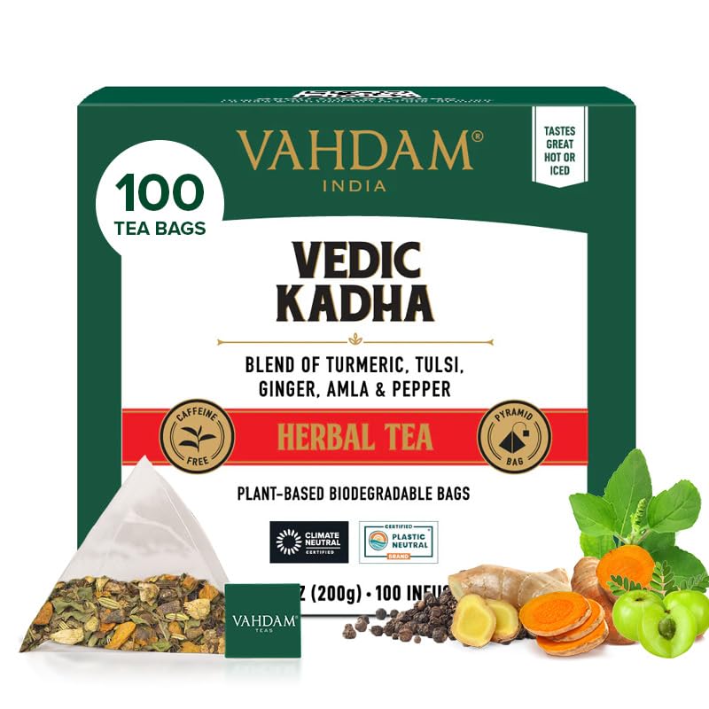 VAHDAM Vedic Kadha Herbal Tea Bags (100 Ct) – Caffeine Free, Real Ingredients