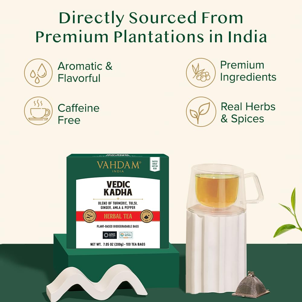 VAHDAM Vedic Kadha Herbal Tea Bags (100 Ct) – Caffeine Free, Real Ingredients