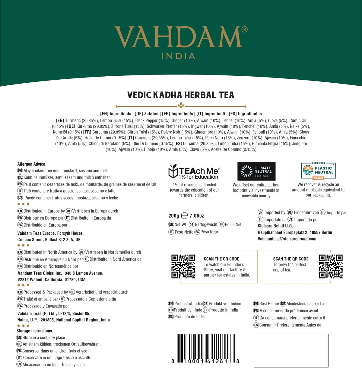 VAHDAM Vedic Kadha Herbal Tea Bags (100 Ct) – Caffeine Free, Real Ingredients
