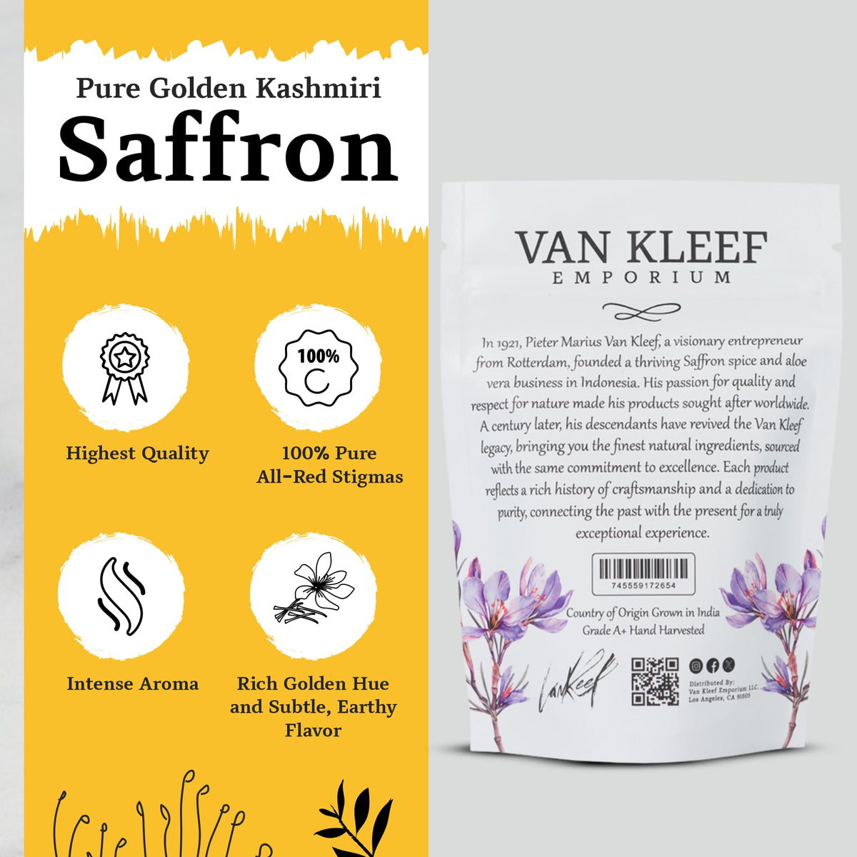 Van Kleef Emporium Kashmiri Saffron Threads – 4g | Grade A+ Super Negin