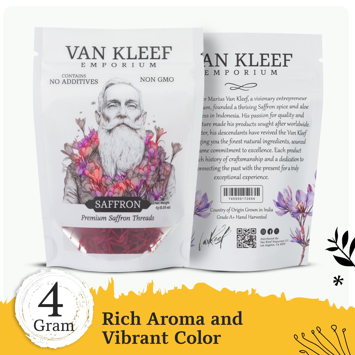 Van Kleef Emporium Kashmiri Saffron Threads – 4g | Grade A+ Super Negin