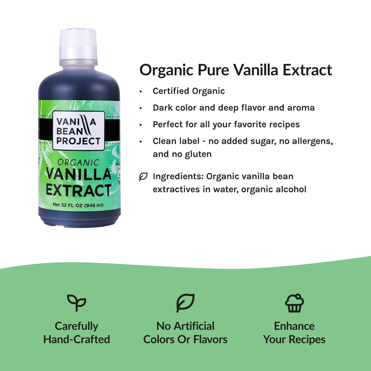 Organic Vanilla Extract | Pure Vanilla Bean Project | 8 oz