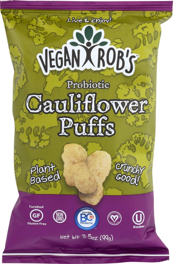 Vegan Rob's Plant-Based Probiotic Cauliflower Puffs – Gluten Free, Kosher (OU), 3.5 oz, 5-Pack