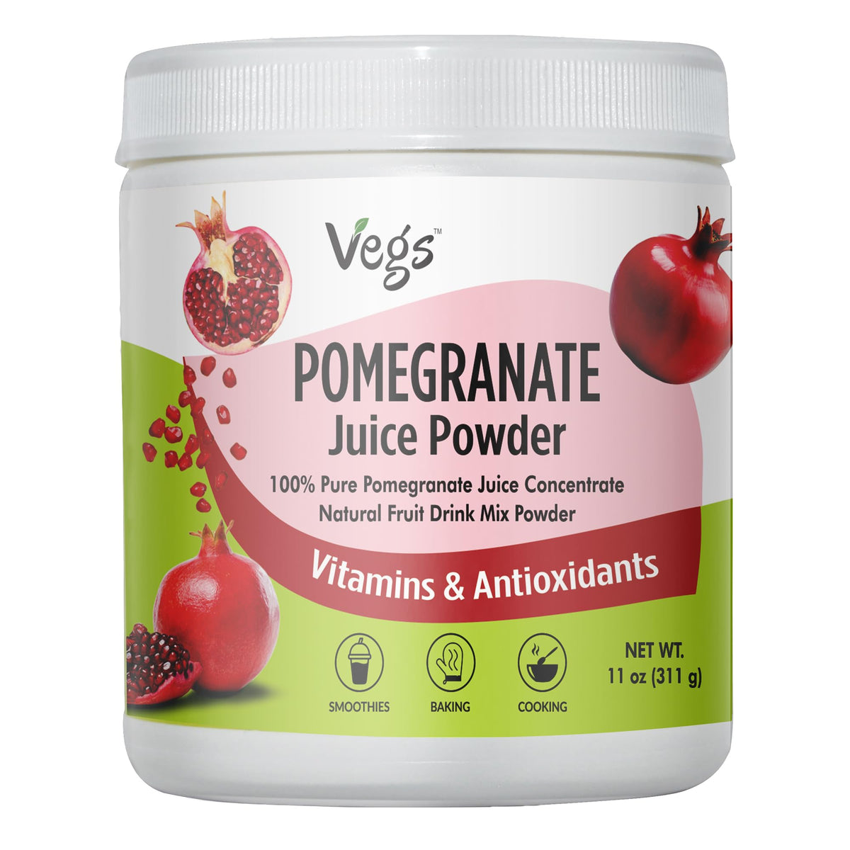 Vegs Pomegranate Juice Powder – Organic, Sugar-Free Antioxidant Drink Mix (11 oz)