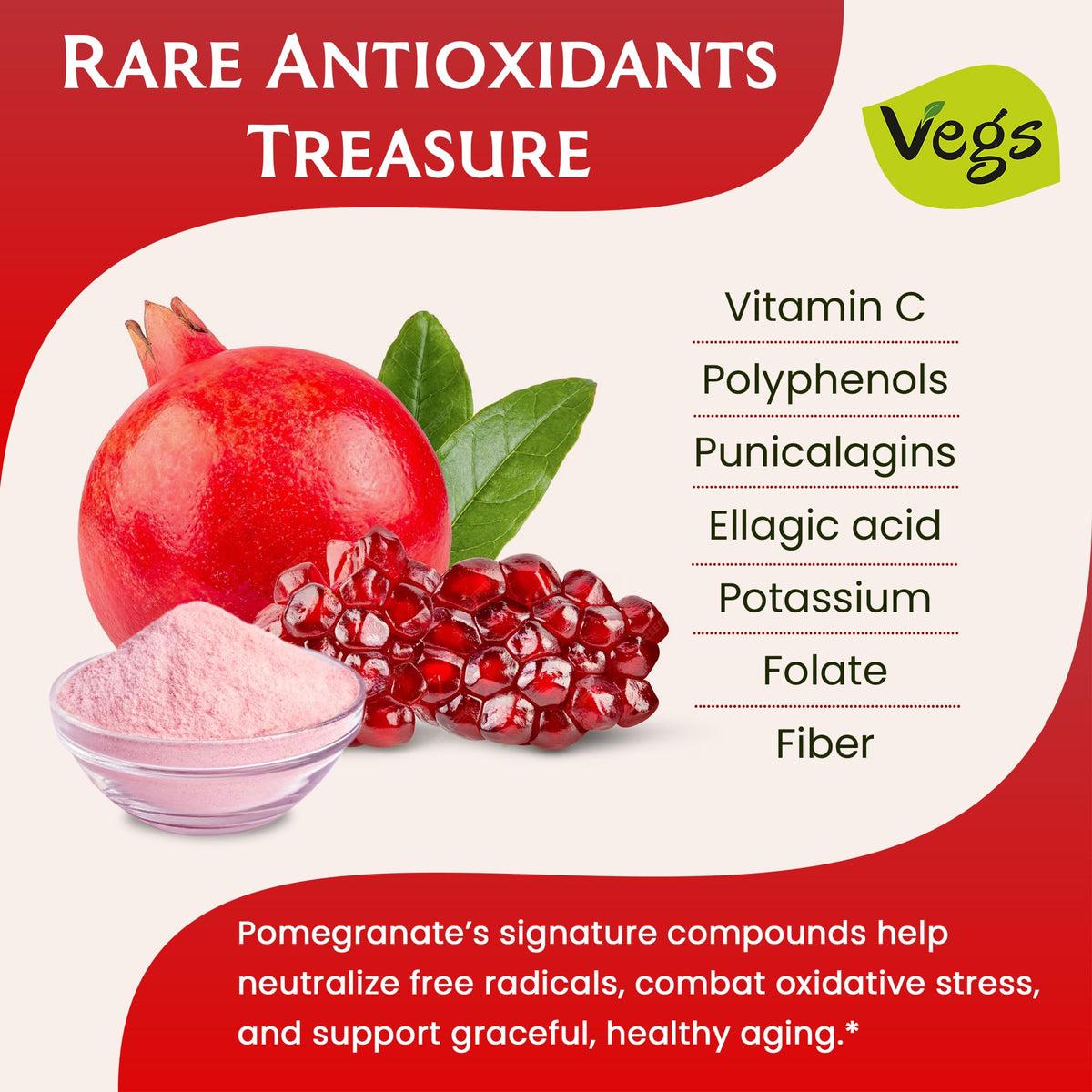 Vegs Pomegranate Juice Powder – Organic, Sugar-Free Antioxidant Drink Mix (11 oz)