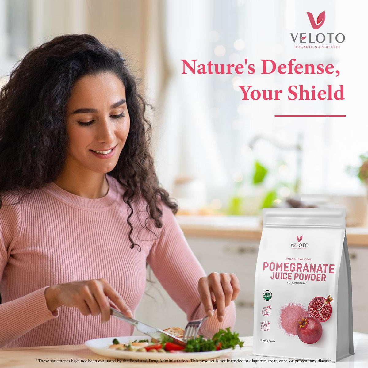 VELOTO Organic Pomegranate Juice Powder – Freeze-Dried, 1 lb, Gluten Free, Non-GMO, Vegan