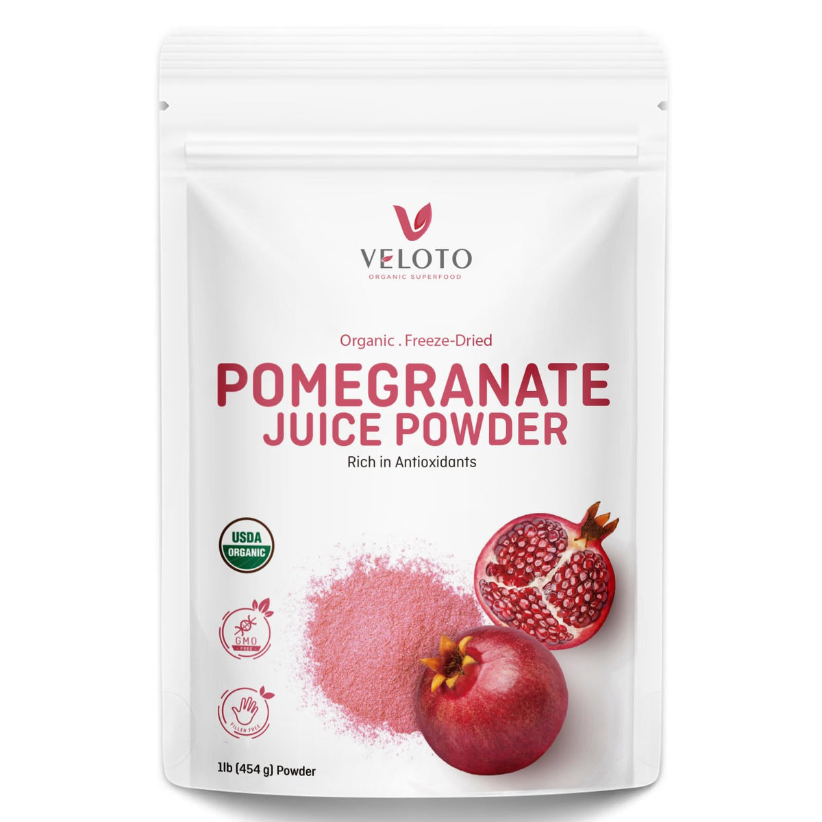 VELOTO Organic Pomegranate Juice Powder – Freeze-Dried, 1 lb, Gluten Free, Non-GMO, Vegan