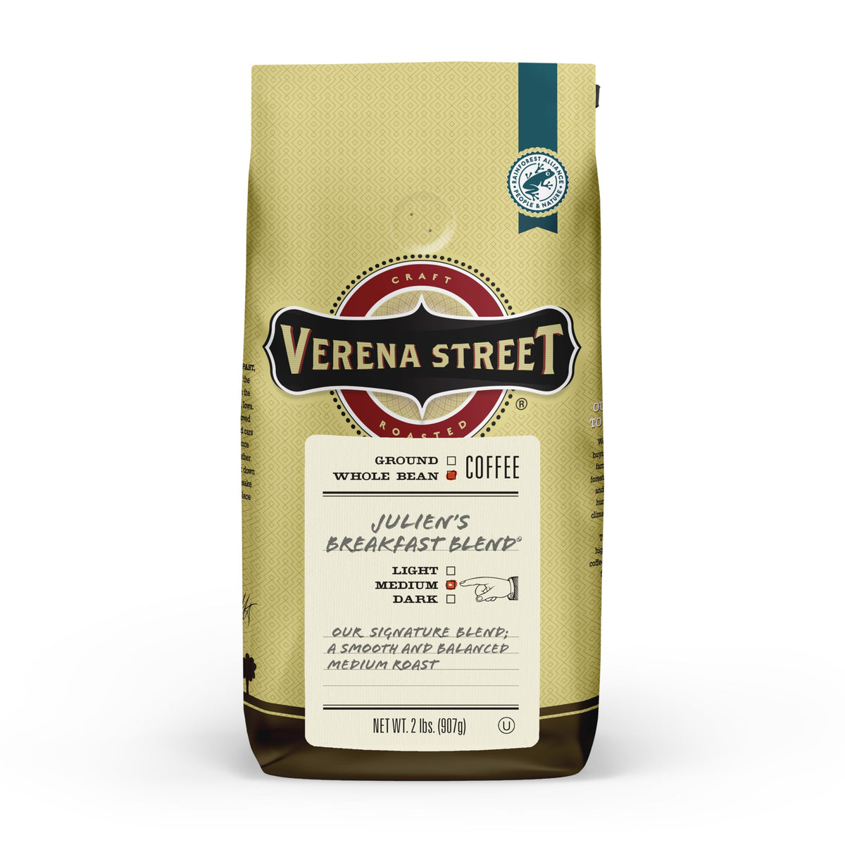 Verena Street Julien's Breakfast Blend – 2 lb Whole Bean Coffee | Medium Roast Arabica