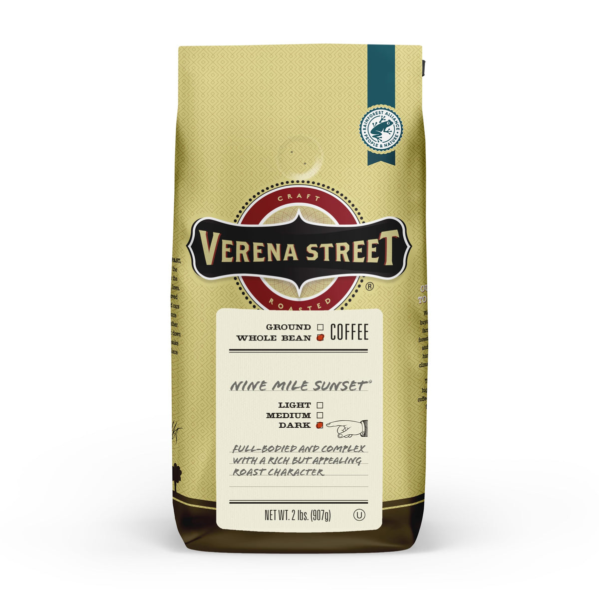 Verena Street Nine Mile Sunset Dark Roast Whole Bean Coffee – 2 lb, Rainforest Alliance Certified Arabica