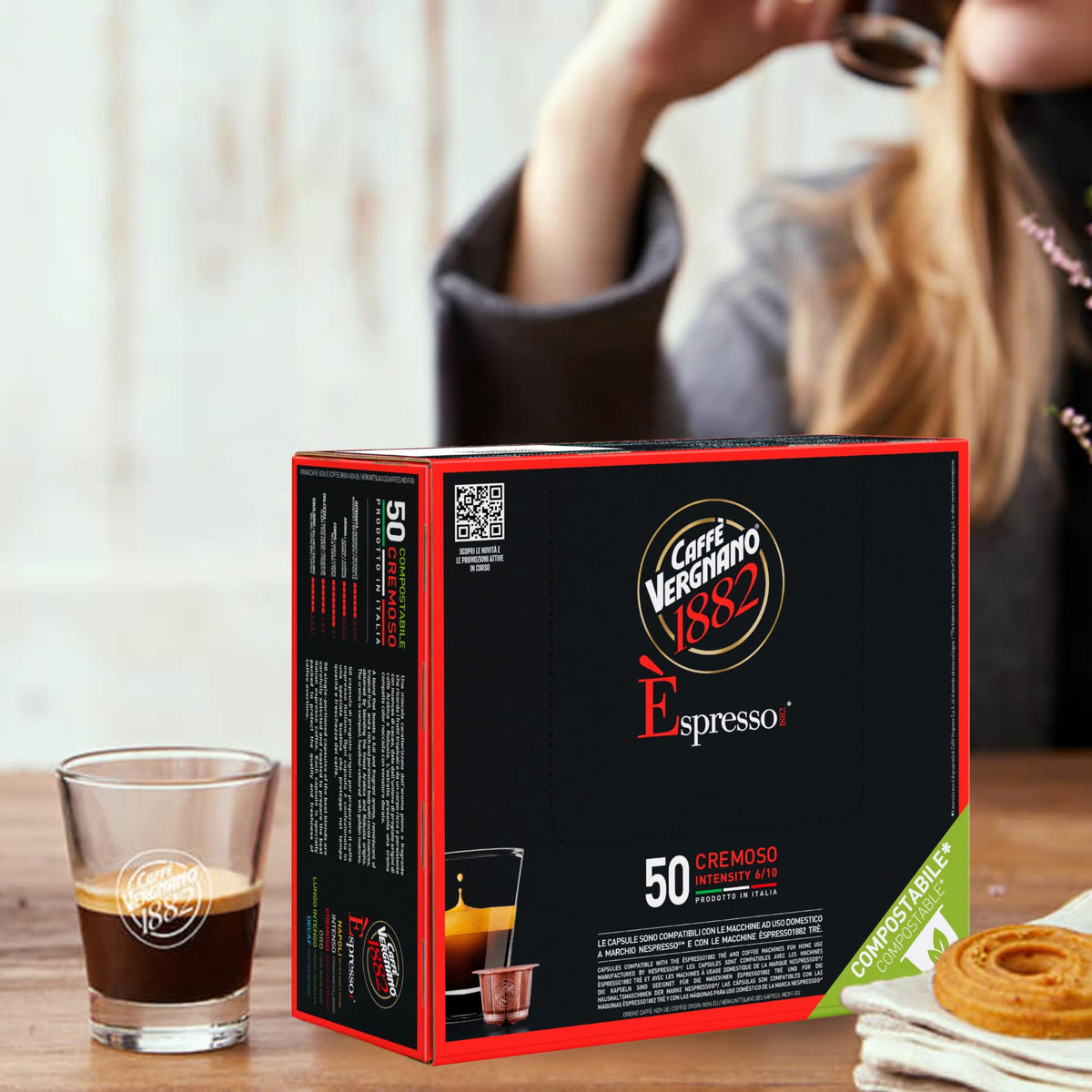 Caffè Vergnano 1882 Cremoso Capsules – Medium Roast Espresso for Nespresso Machines, 50 Ct