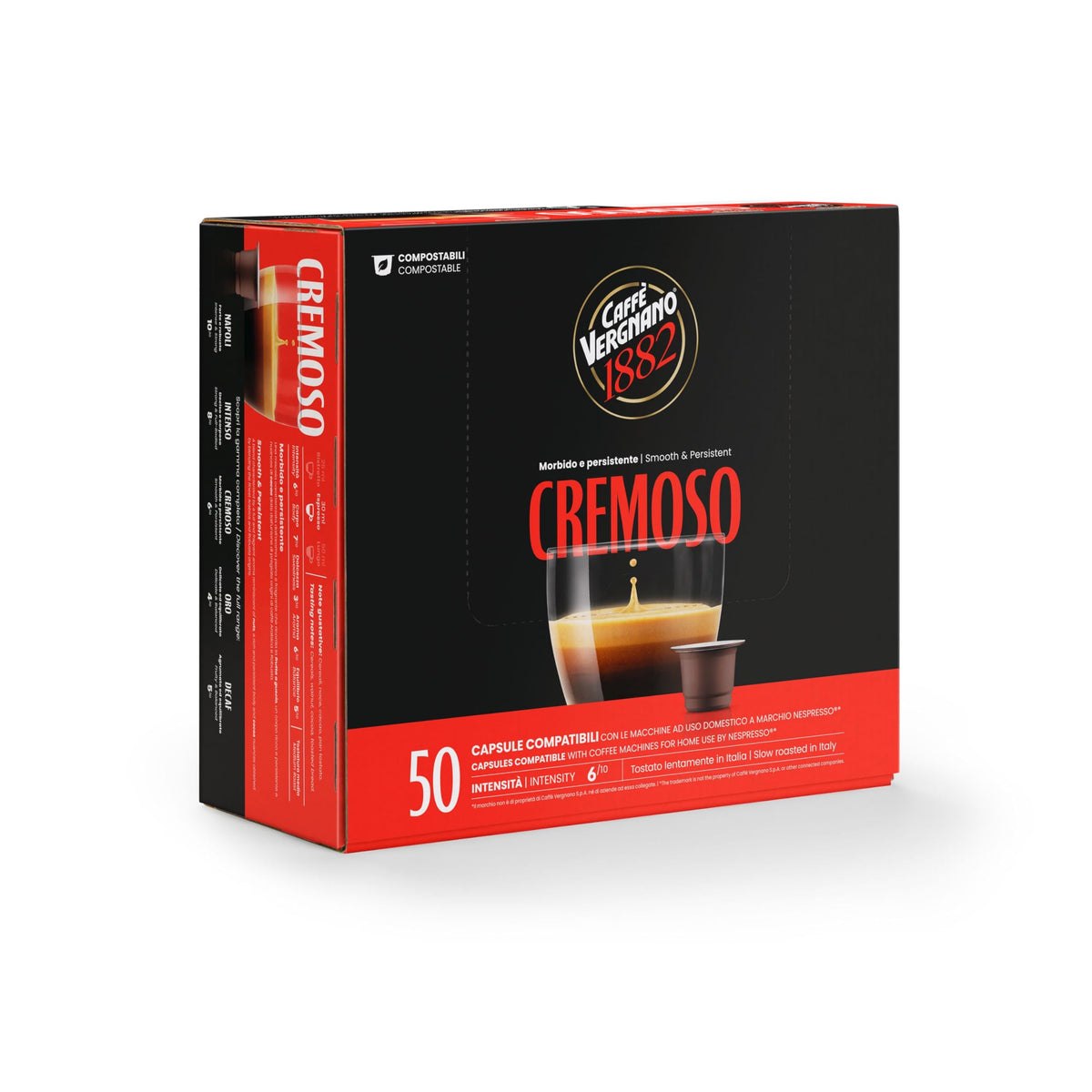 Caffè Vergnano 1882 Cremoso Capsules – Medium Roast Espresso for Nespresso Machines, 50 Ct